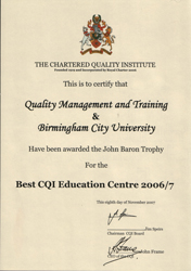 QM&T Award Certificate 2006/07